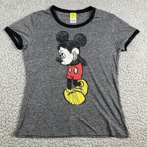 Disney Mickey Mouse Shirt Youth XL Gray Short Sleeve Ringer Graphic Crew Neck